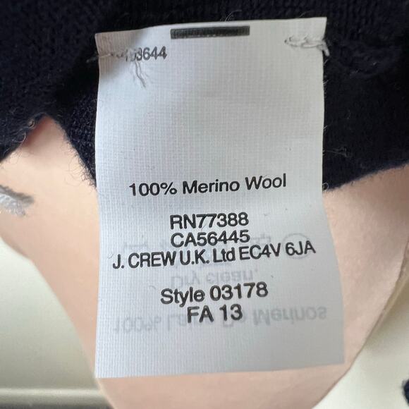 J.Crew Wool Sweater Medium Womens Navy Blue Embroidered Polka Dot Knit Keyhole - Picture 8 of 9